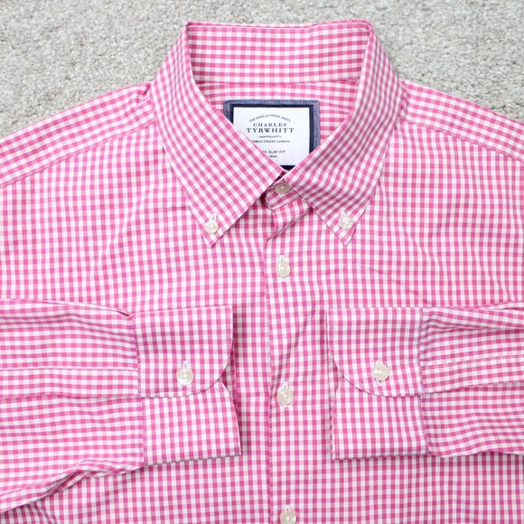 Charles Tyrwhitt Shirt Mens 16 1/2, 34 Pink Extra Slim Fit Non-Iron Cotton L/S - Picture 1 of 14
